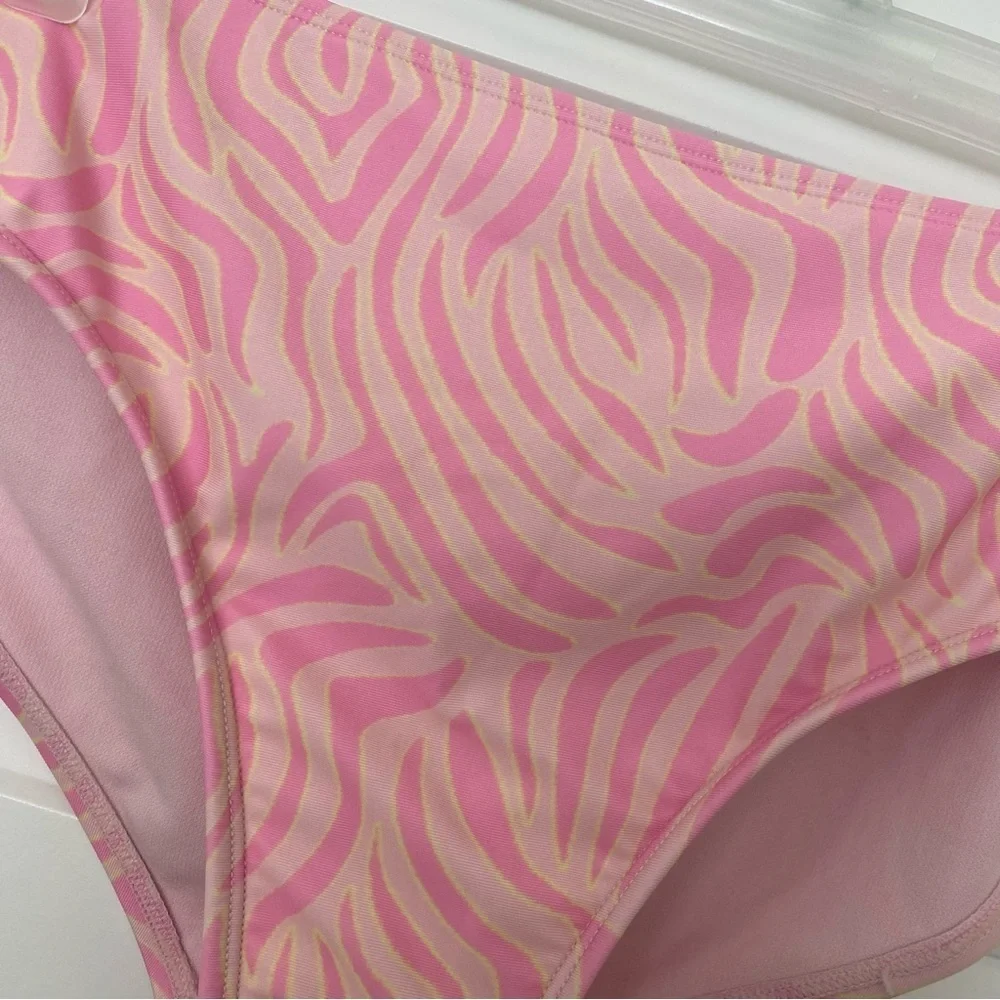 Wonder Nation Pink Cream Yellow Zebra Two Piece Ruffle Bikini Size XL 14/16
